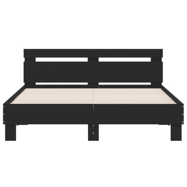 sengeramme med sengegavl og LED-lys 140x190 cm sort