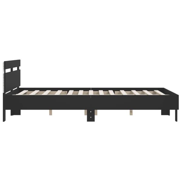 sengeramme med sengegavl og LED-lys 140x190 cm sort