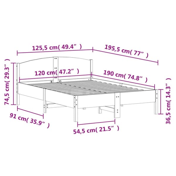 sengeramme uden madras 120x190 cm massivt fyrretræ hvid