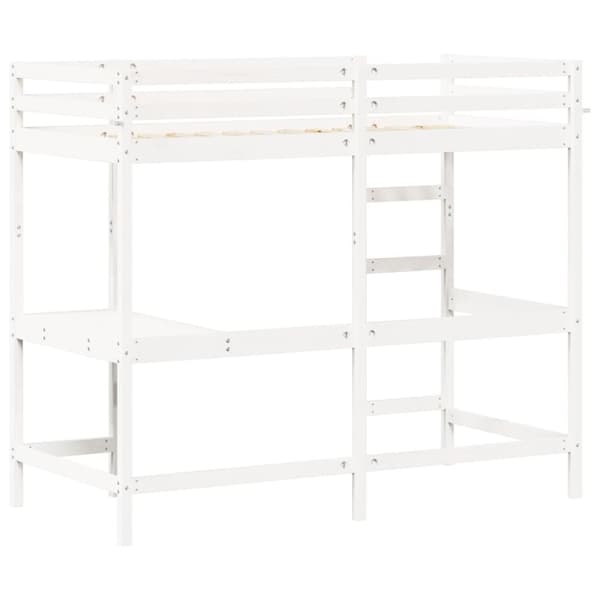 højseng med skrivebord 90x190 cm massivt fyrretræ hvid
