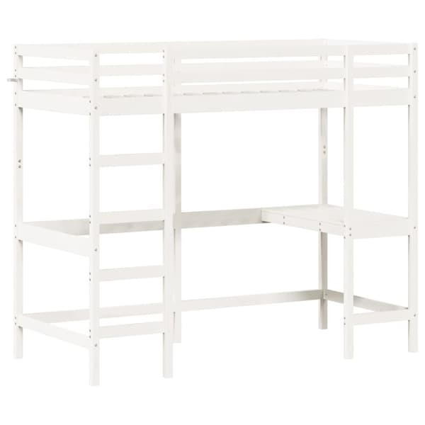 højseng med skrivebord 90x190 cm massivt fyrretræ hvid