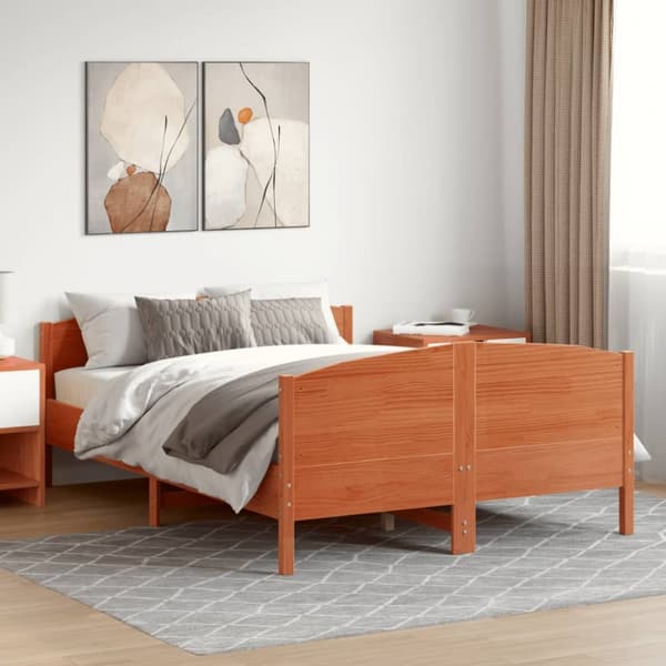 sengeramme uden madras 135x190 cm massivt fyrretræ brun