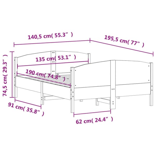 sengeramme uden madras 135x190 cm massivt fyrretræ brun