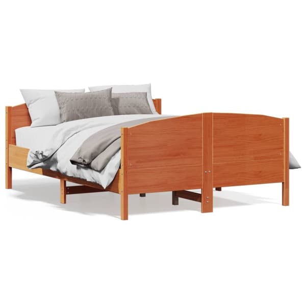 sengeramme uden madras 135x190 cm massivt fyrretræ brun