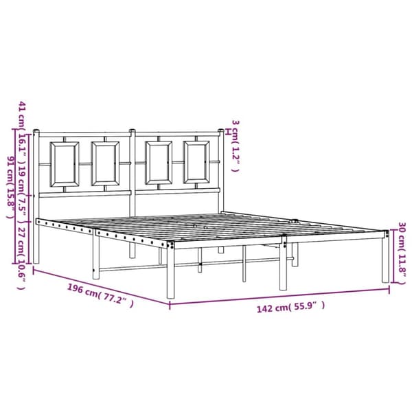 sengeramme med sengegavl 135x190 cm metal sort