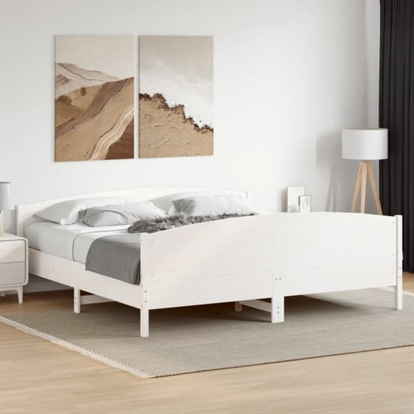 Sängram utan madrass vit 200x200 cm massiv furu