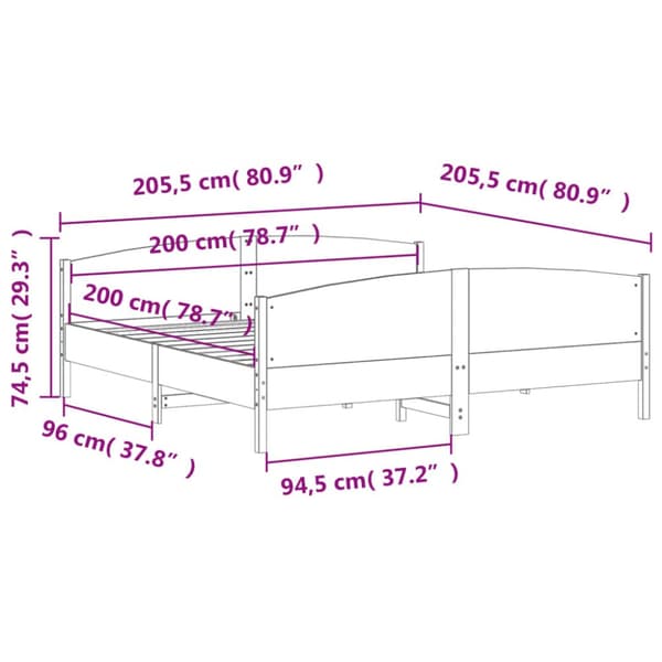 Sängram utan madrass vit 200x200 cm massiv furu