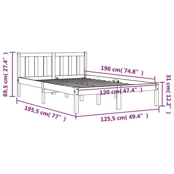 sengeramme uden madras 120x190 cm massivt fyrretræ gyldenbrun