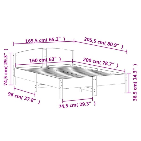 sengeramme uden madras 160x200 cm massivt fyrretræ hvid