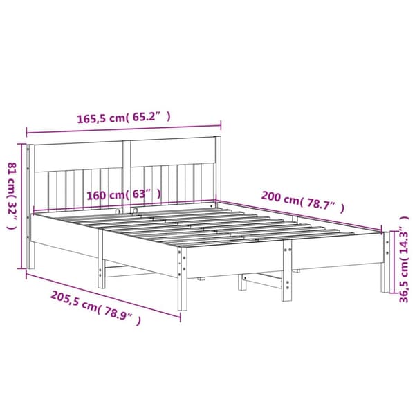 sengeramme uden madras 160x200 cm massivt fyrretræ hvid