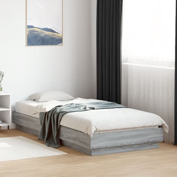 Sängynrunko LED-valoilla harmaa Sonoma 90x200 cm