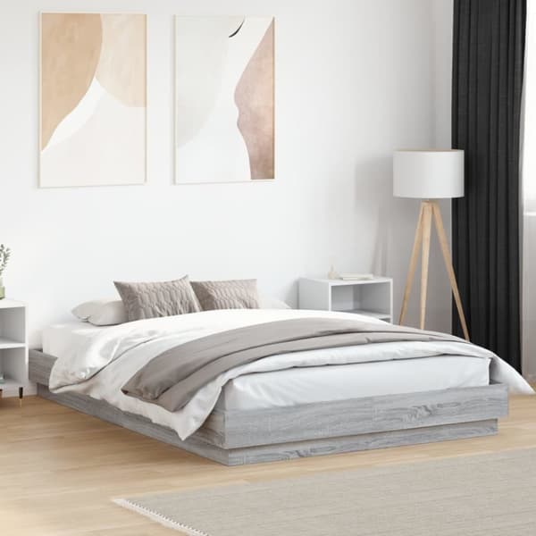 Sängynrunko LED-valoilla harmaa Sonoma 120x200 cm