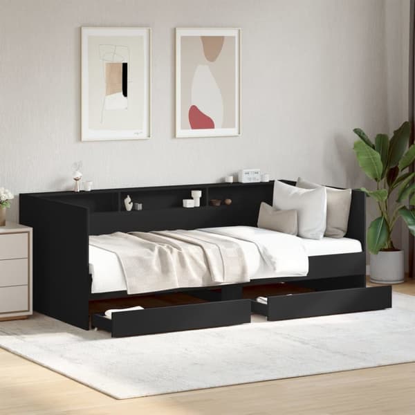 daybed med skuffer 75x190 cm konstrueret træ sort