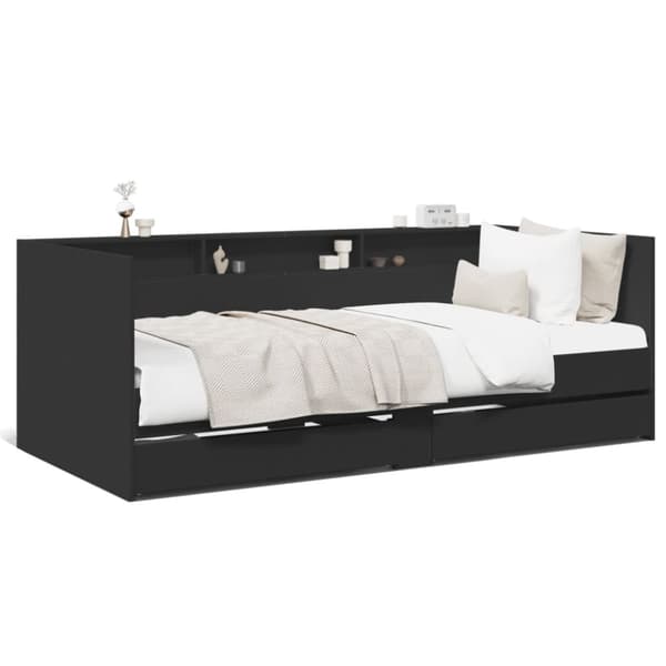 daybed med skuffer 75x190 cm konstrueret træ sort