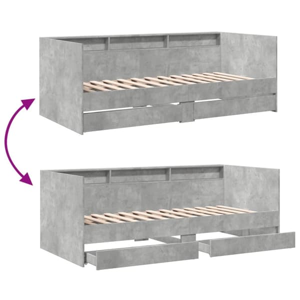 daybed med skuffer 100x200 cm konstrueret træ betongrå