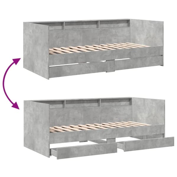 daybed med skuffer 75x190 cm konstrueret træ betongrå