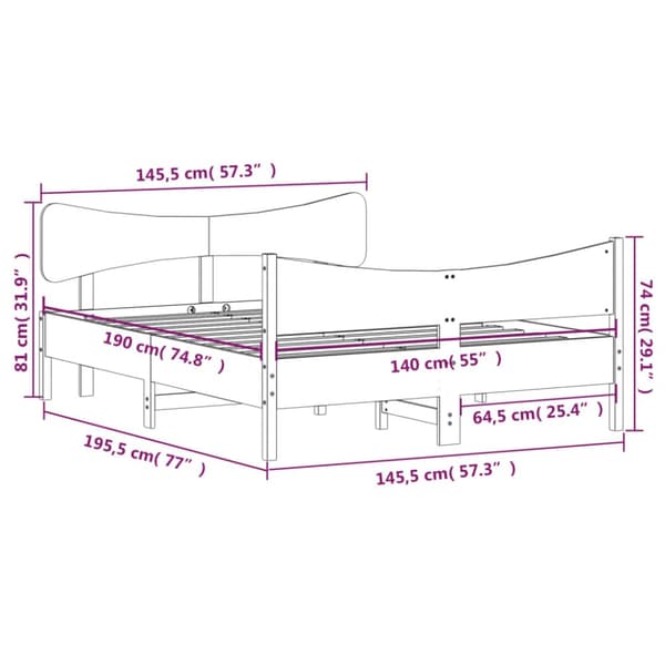 Sängram utan madrass vit 140x190 cm massiv furu