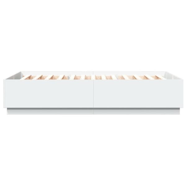 sengeramme med LED-lys 150x200 cm konstrueret træ hvid