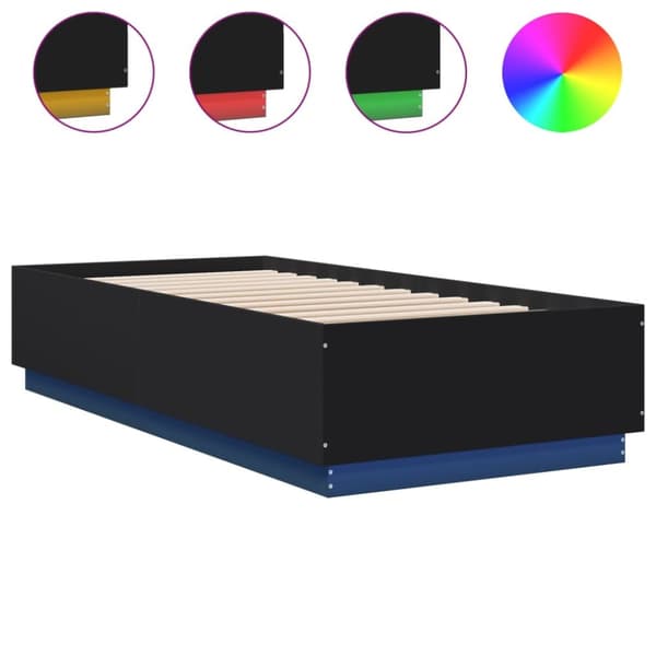 sengeramme med LED-lys 90x200 cm konstrueret træ sort