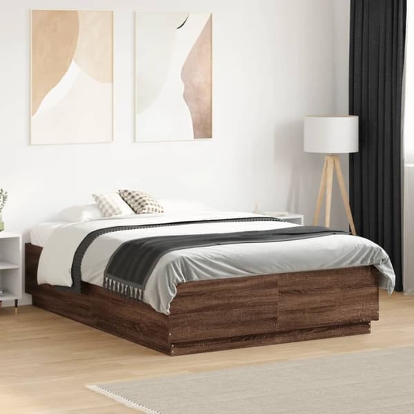 Sängynrunko LED-valoilla ruskea tammi 120x190 cm tekninen puu