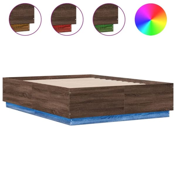 Sängynrunko LED-valoilla ruskea tammi 120x190 cm tekninen puu