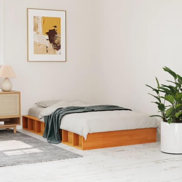 sengeramme uden madras 90x190 cm massivt fyrretræ gyldenbrun
