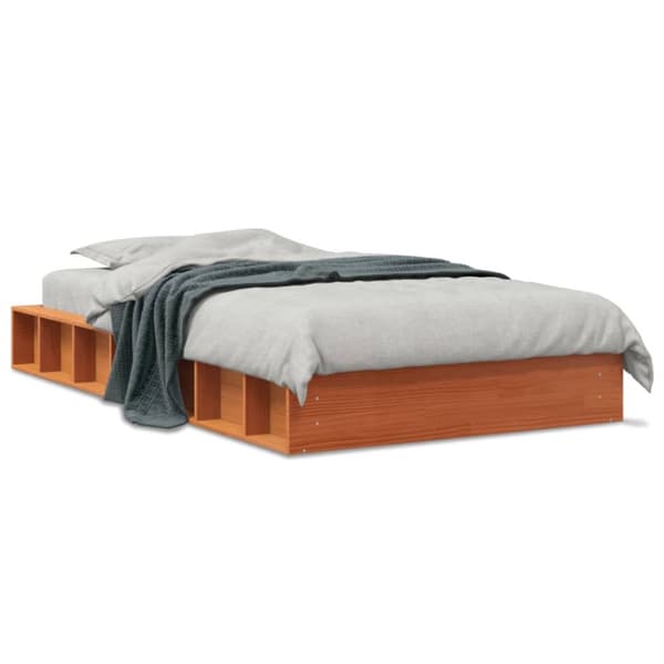 sengeramme uden madras 90x190 cm massivt fyrretræ gyldenbrun