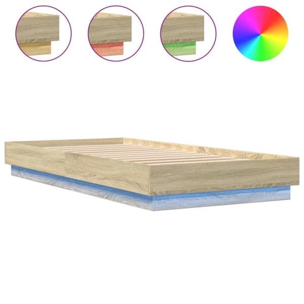 sengeramme med LED-lys 90x200 cm sonoma-eg