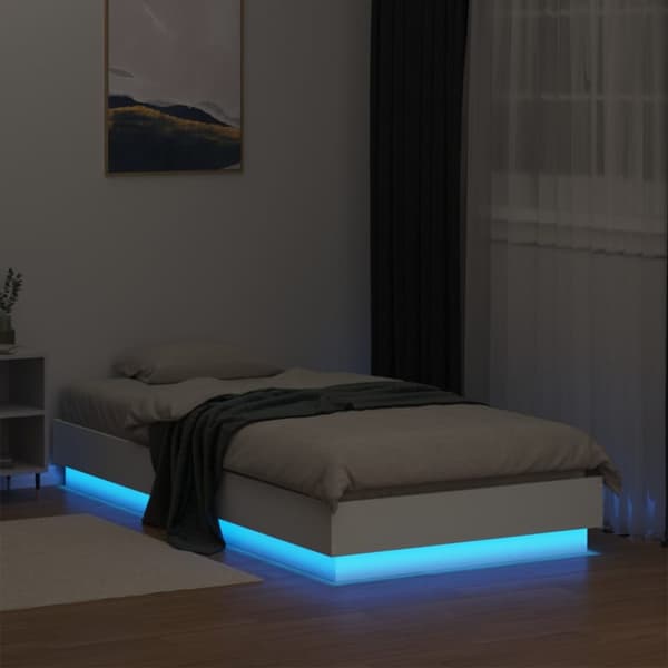 Sängram med LEDs vit 90x190 cm