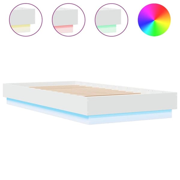 Sängram med LEDs vit 90x190 cm