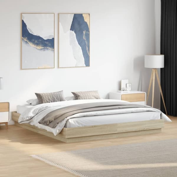 Sängynrunko LED-valoilla Sonoma-tammi 200x200 cm