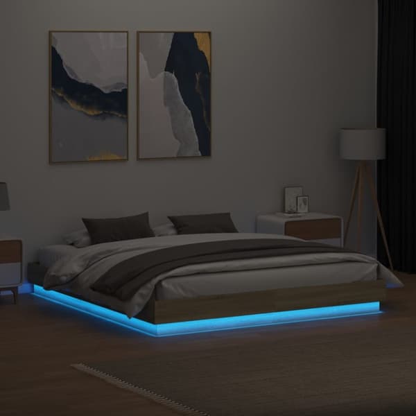 Sängynrunko LED-valoilla Sonoma-tammi 200x200 cm