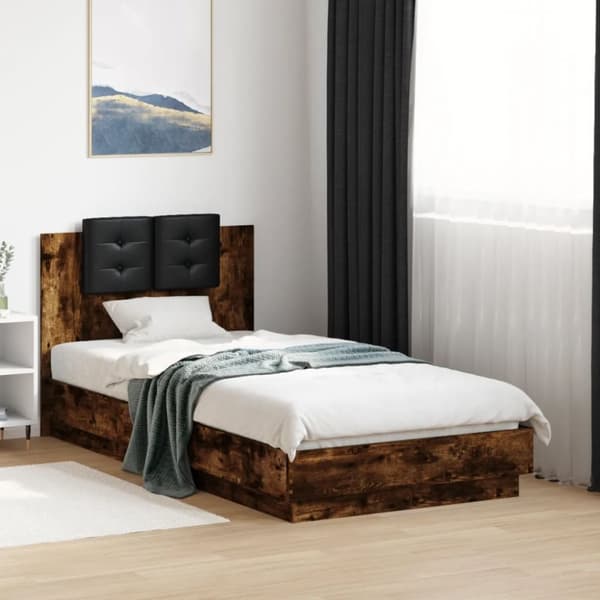 sengeramme med sengegavl 75x190 cm konstrueret træ røget eg