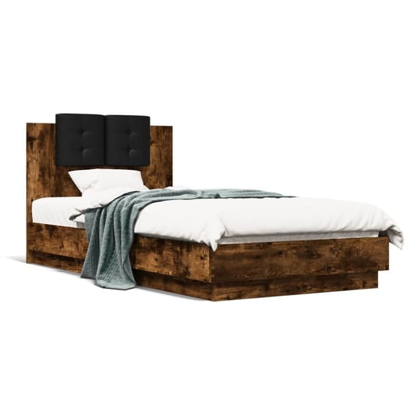 sengeramme med sengegavl 75x190 cm konstrueret træ røget eg