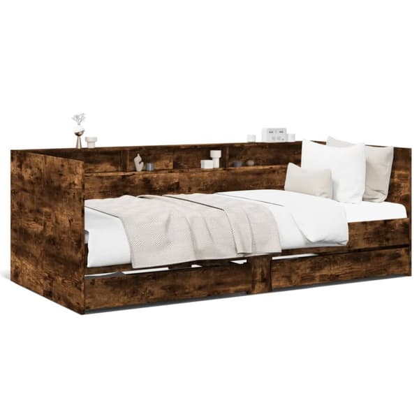 daybed med skuffer 75x190 cm konstrueret træ røget eg