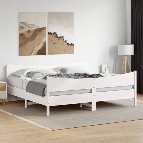 sengeramme uden madras 200x200 cm massivt fyrretræ hvid