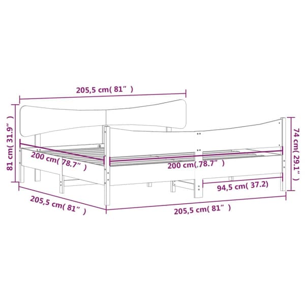 sengeramme uden madras 200x200 cm massivt fyrretræ hvid