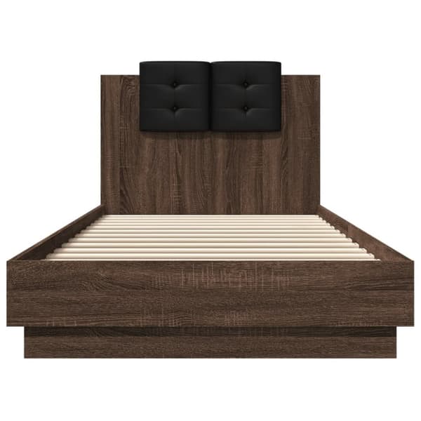 sengeramme med sengegavl 100x200 cm konstrueret træ brunt eg