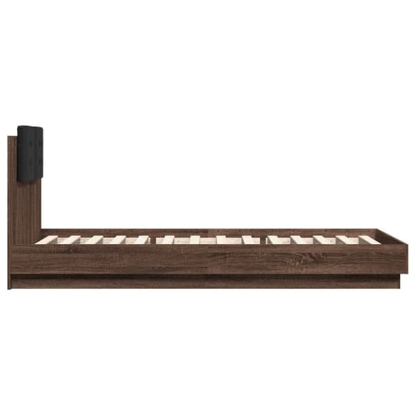 sengeramme med sengegavl 100x200 cm konstrueret træ brunt eg
