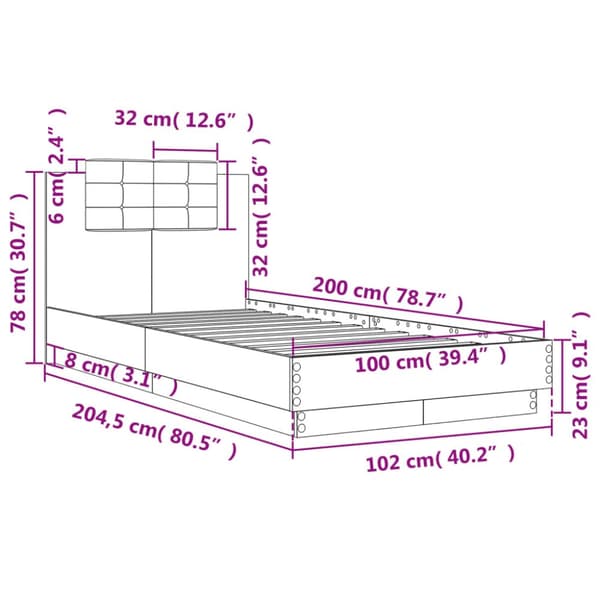 sengeramme med sengegavl 100x200 cm konstrueret træ brunt eg