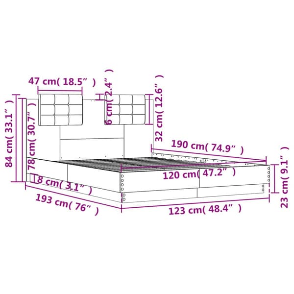 sengeramme med sengegavl 120x190 cm konstrueret træ grå sonoma
