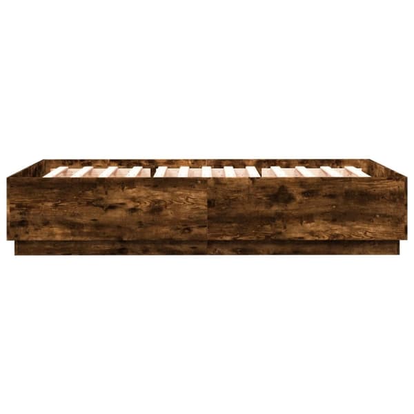 sengeramme med LED-lys 160x200 cm konstrueret træ røget eg