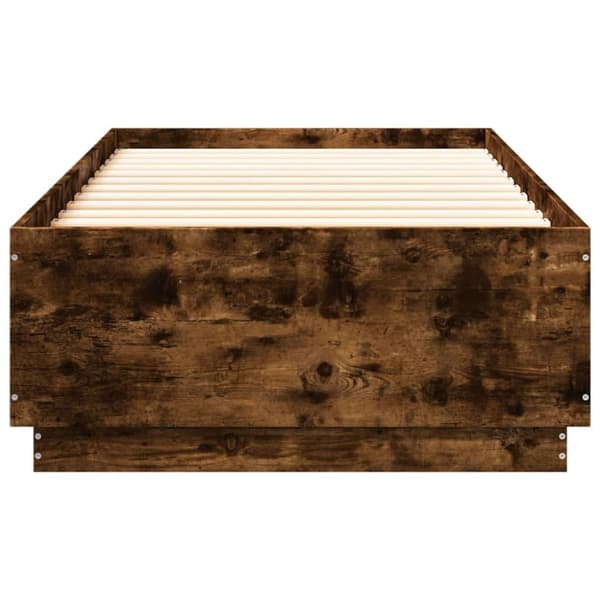 Sängynrunko LED-valoilla savutammi 90x200 cm tekninen puu