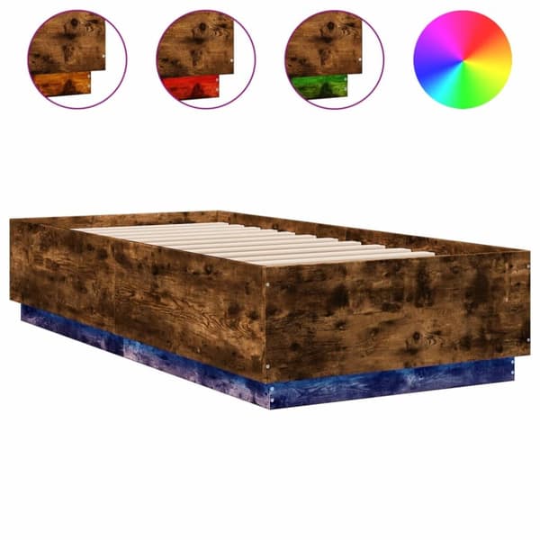 Sängynrunko LED-valoilla savutammi 90x200 cm tekninen puu