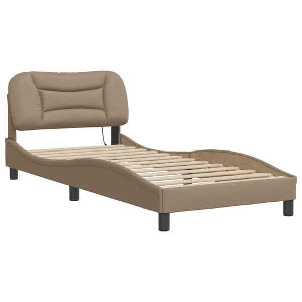 sengeramme med LED-lys 80x200 cm kunstlæder cappuccinofarvet