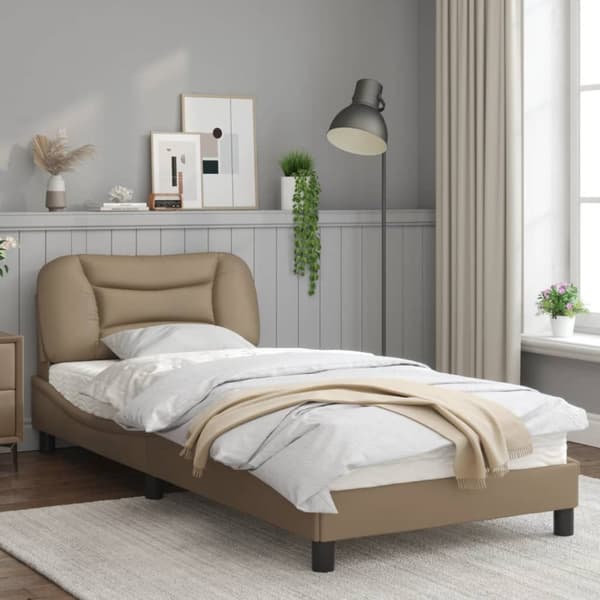 sengeramme med LED-lys 80x200 cm kunstlæder cappuccinofarvet