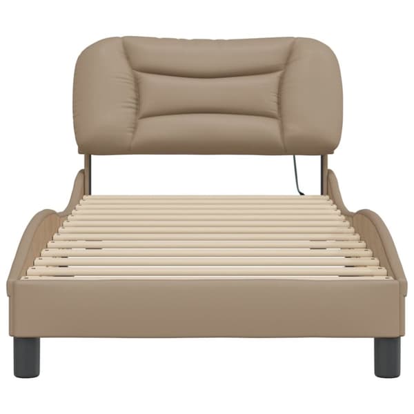sengeramme med LED-lys 80x200 cm kunstlæder cappuccinofarvet