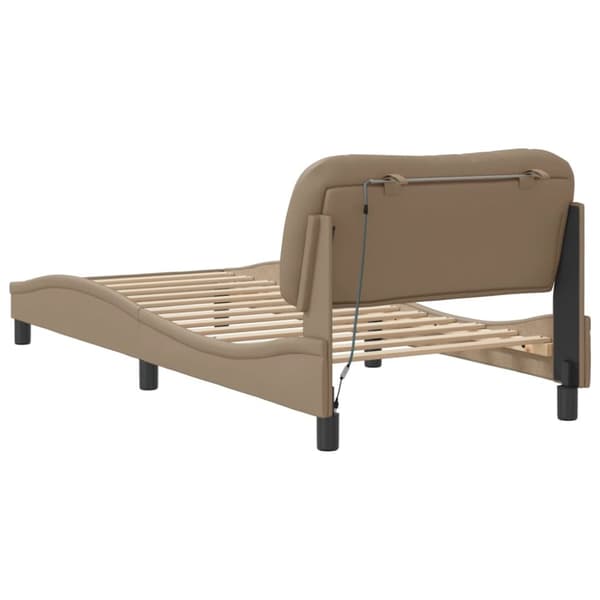 sengeramme med LED-lys 80x200 cm kunstlæder cappuccinofarvet