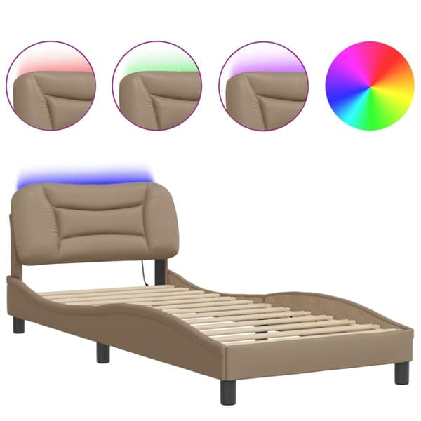 sengeramme med LED-lys 80x200 cm kunstlæder cappuccinofarvet