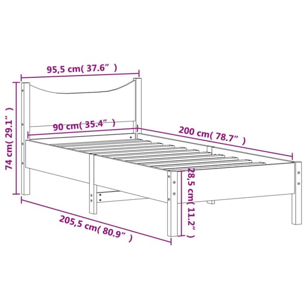 Sängynrunko ilman patjaa vahanruskea 90x200 cm täysi mänty